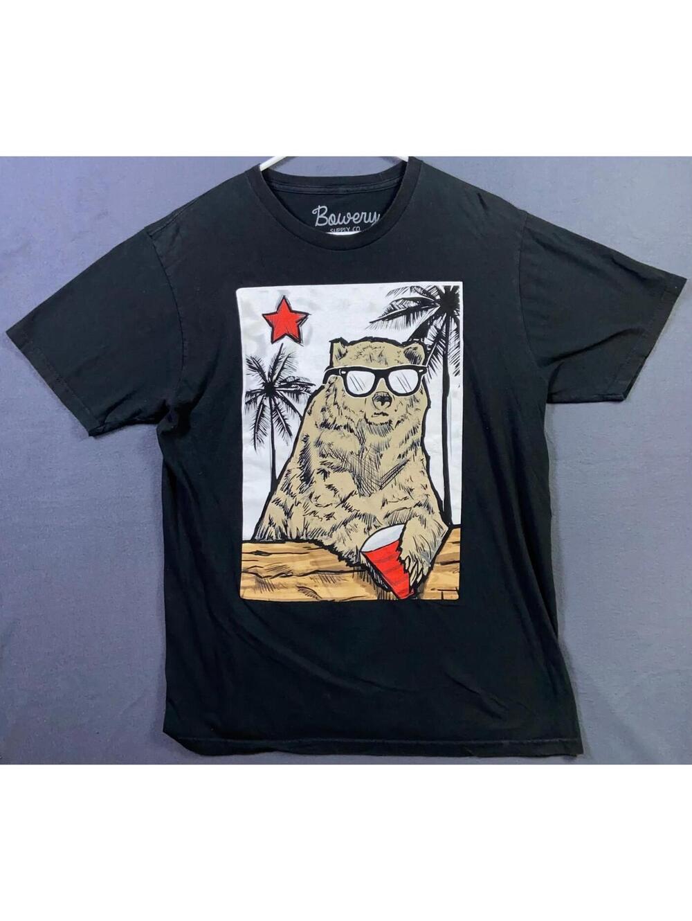 BOWERY Supply Co CALIFORNIA BEAR Beer Solo CA THEMED STYLE TSHIRT SIZE Large EUC